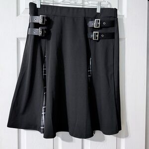 Goth Black Plaid Mini Skirt Buckle Detail Women's XXL